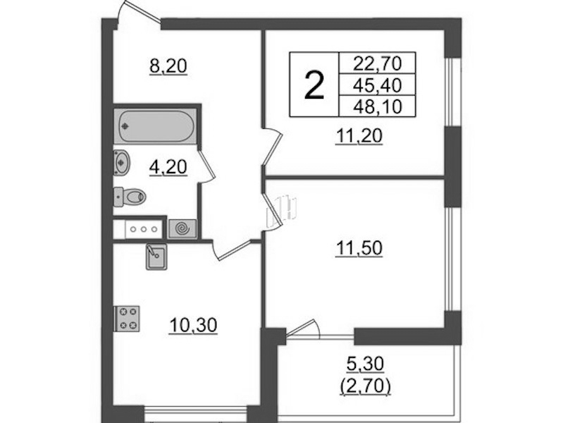 2-комнатная квартира 48.1 м², 6/9 эт., ЖК «А101 Лаголово»